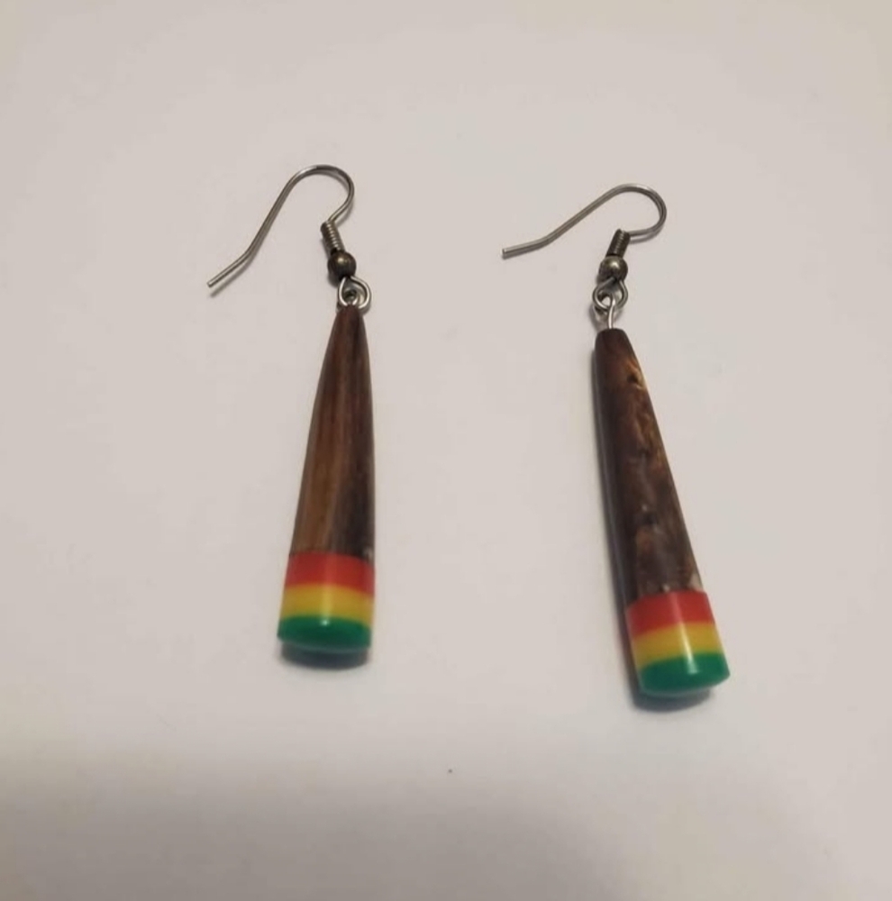 Multicolor Wooden Drop Earrings Handmade In Jamaica